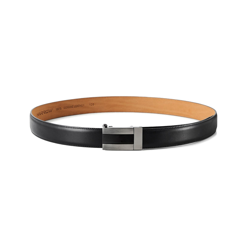 Automatic Italian leather belt with striped gun metal buckle – black strap