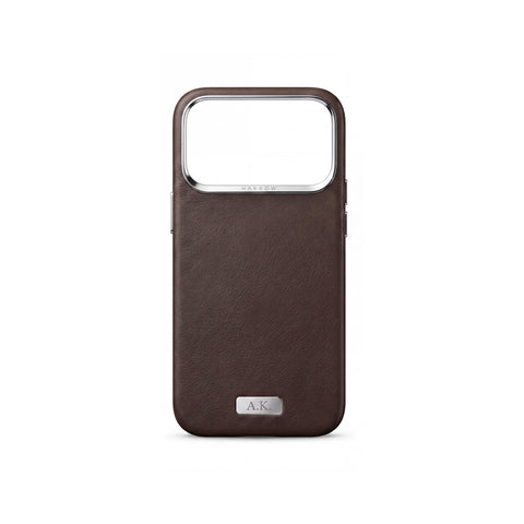 Harrow iPhone 18 Pro Max Case – Italian Nappa Leather, Monogram — Espresso