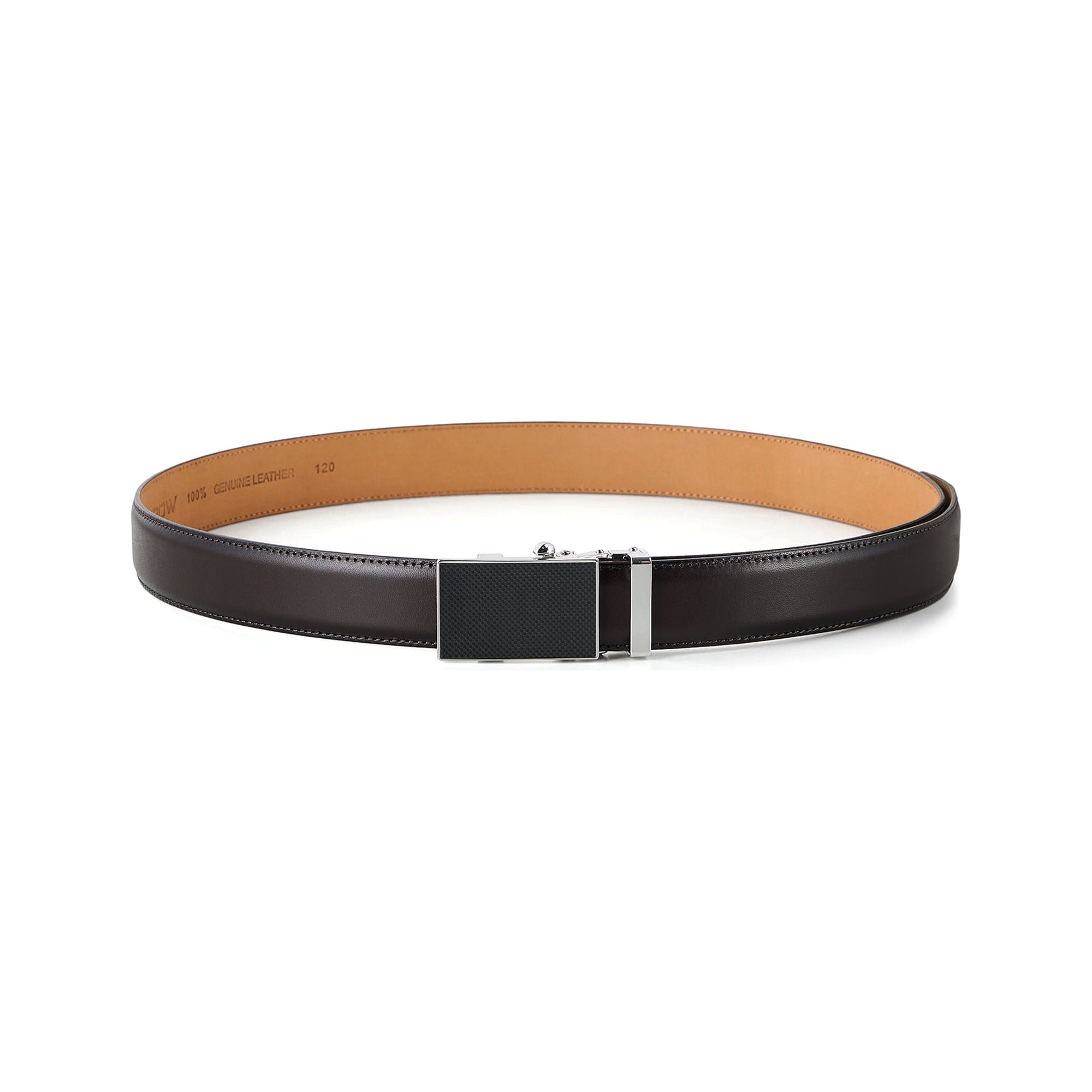 Automatic Italian leather belt with carbon buckle – brown strap
