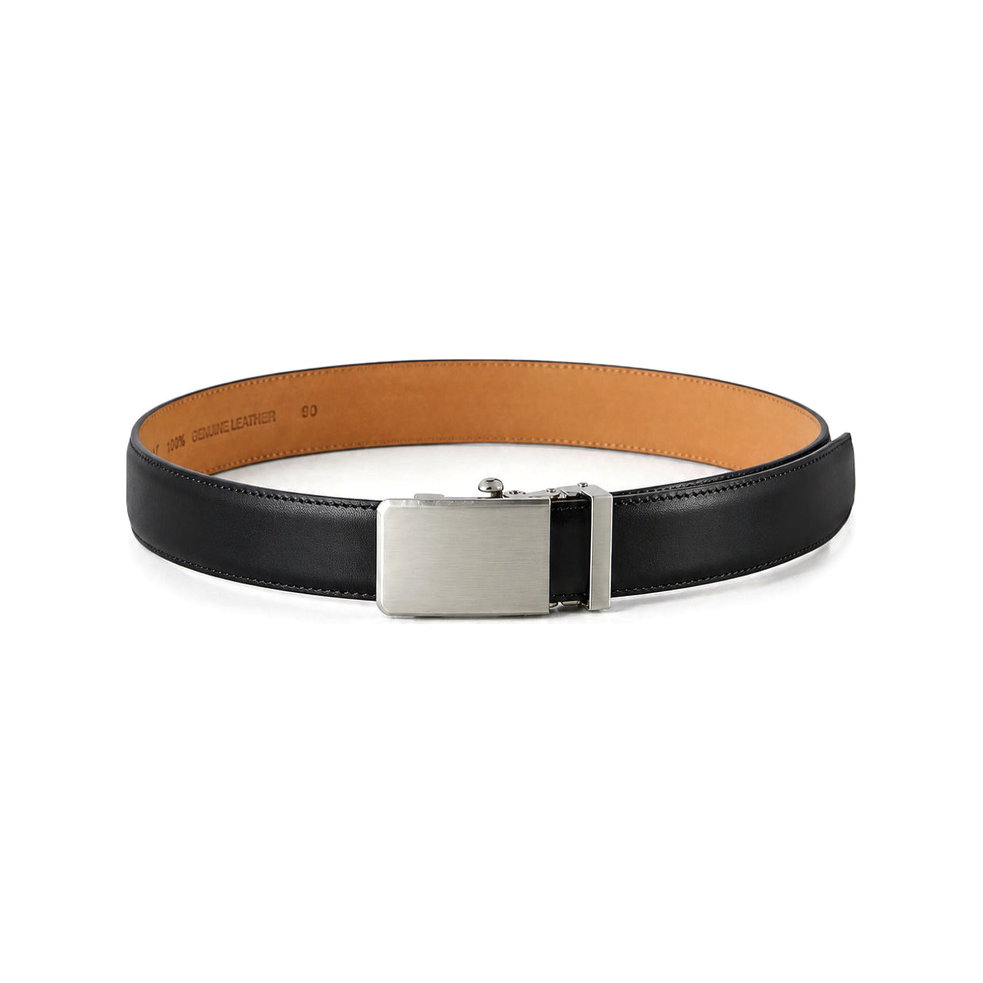 Automatic Italian leather belt with brushed silver buckle – black strap