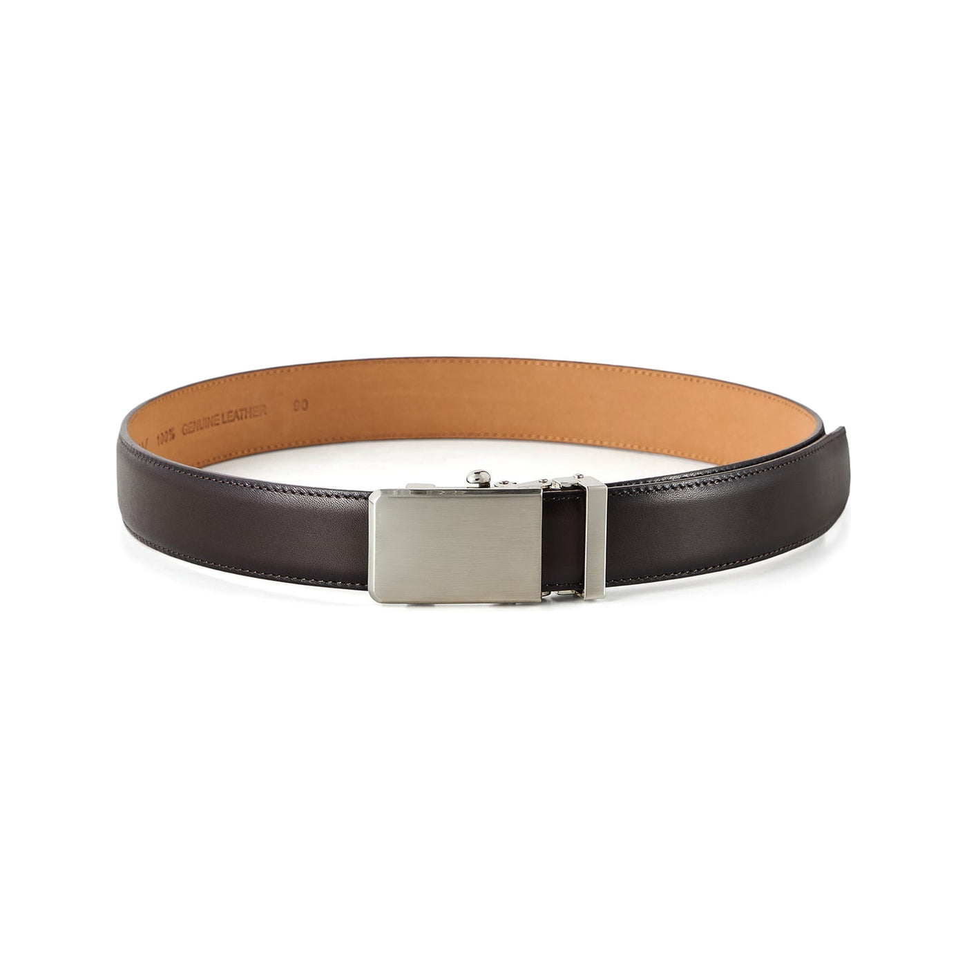 Automatic Italian leather belt with brushed silver buckle – brown strap