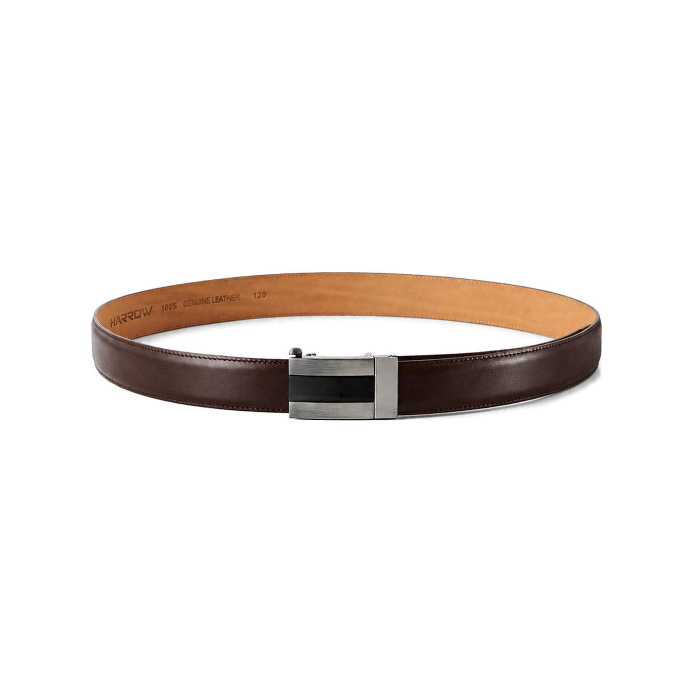 Automatic Italian leather belt with striped gun metal buckle – brown strap