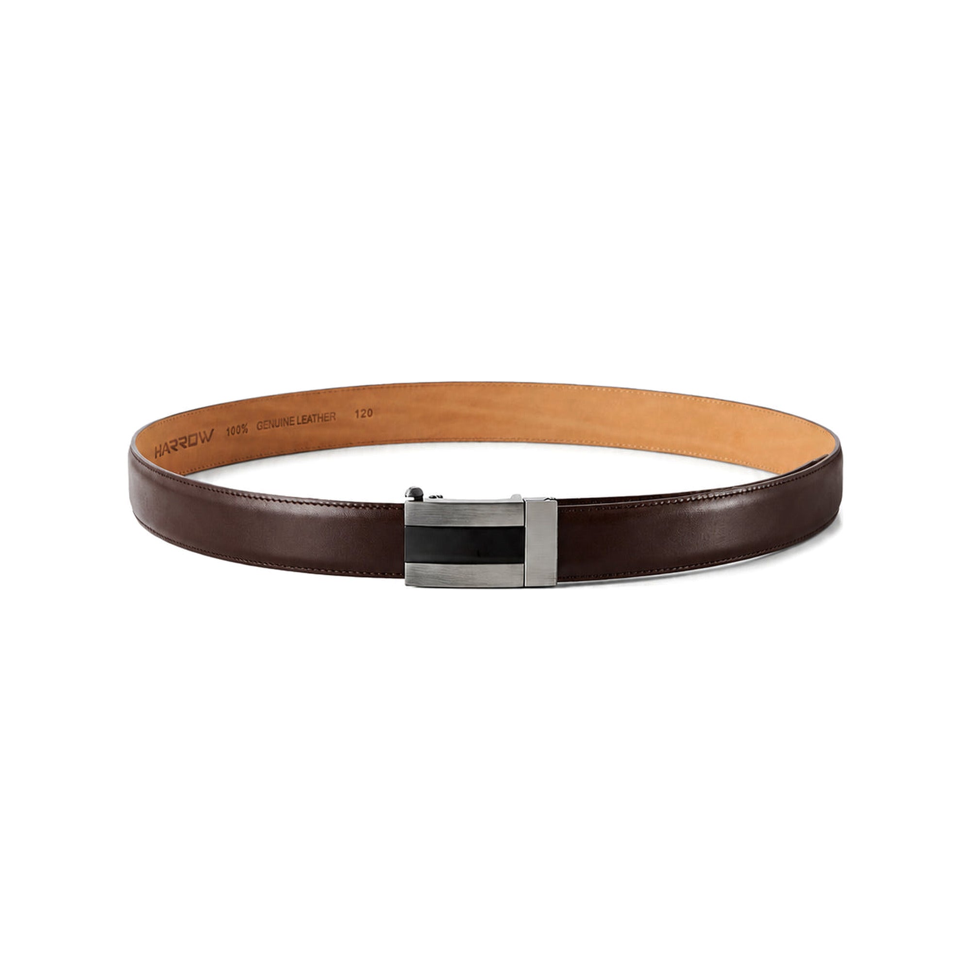 Automatic Italian leather belt with striped gun metal buckle – brown strap