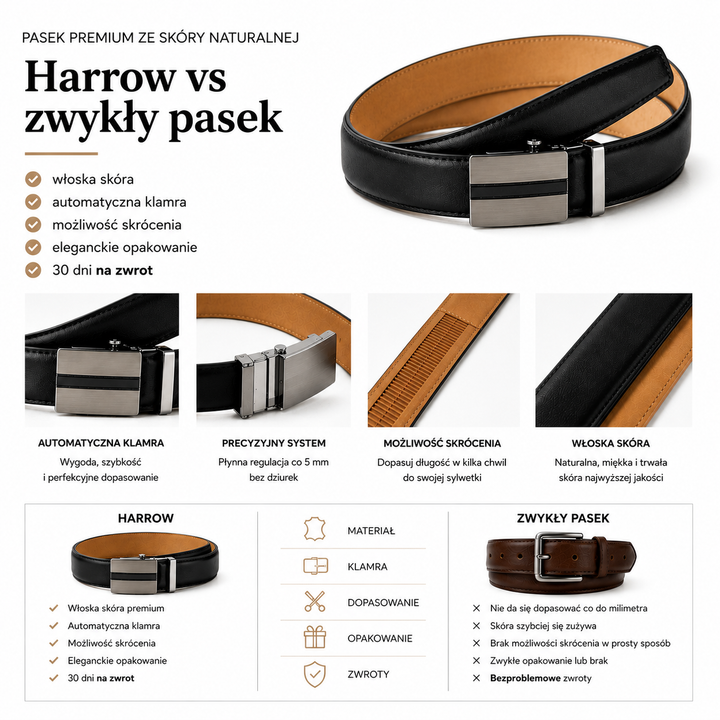 Automatyczny Pasek ze Skóry Włoskiej – Klamra Carbon