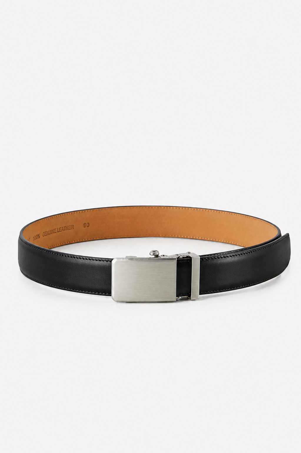 Automatic Italian leather belt with brushed silver buckle – black strap