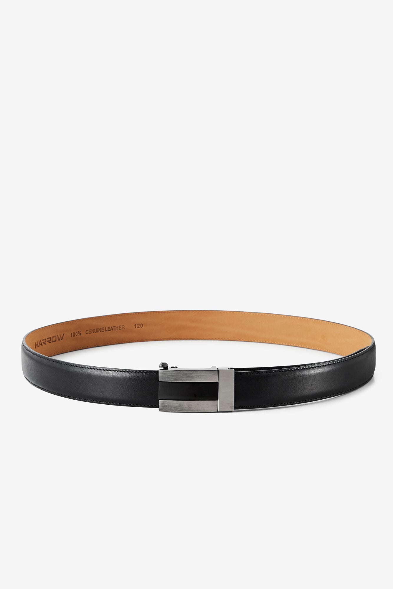 Automatic Italian leather belt with striped gun metal buckle – black strap