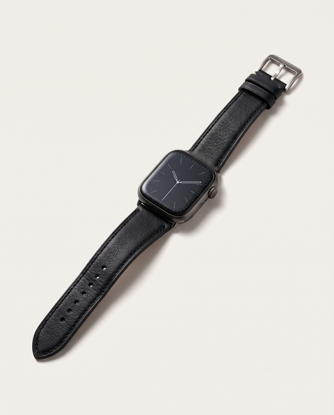 Black — Harrow Italian leather Apple Watch strap on Space Black titanium