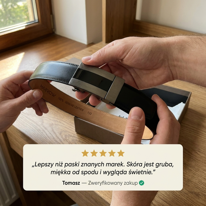 Automatyczny Pasek ze Skóry Włoskiej – Klamra Carbon