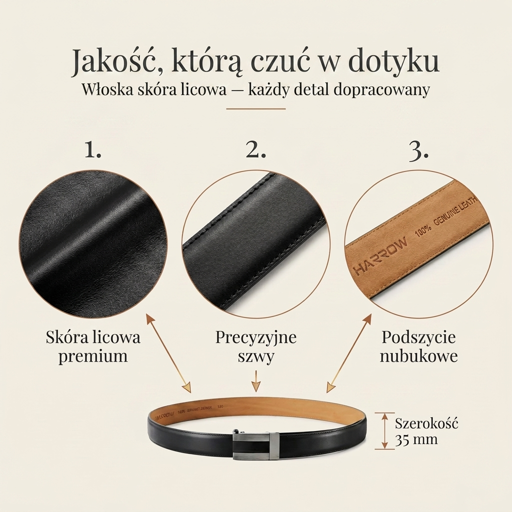Automatyczny Pasek ze Skóry Włoskiej – Klamra Carbon