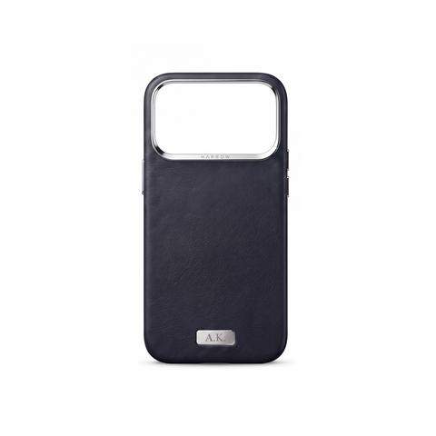Harrow iPhone 18 Pro Case – Italian Nappa Leather, Monogram — Navy