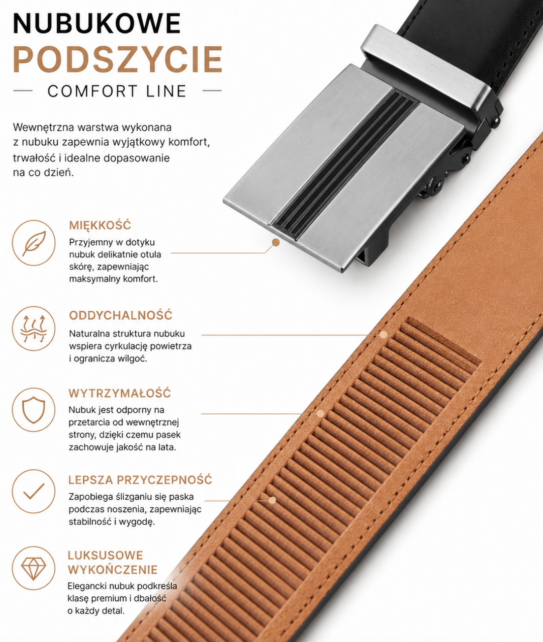 Automatyczny Pasek ze Skóry Włoskiej – Klamra Carbon